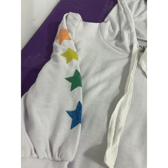 CHASER PASTEL GLITTER SUPERSTAR ULTRA GIRLIE WHITE HOODED 3/4 SLEEVE PULLOVER SM - Picture 4 of 9